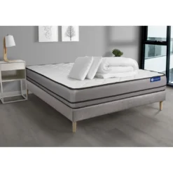 ACTISOMPack prêt a dormir matelas ACTILATEX a MÉMOIRE DE FORME LATEX sommier KIT gris 2 oreillers et couette