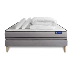 ACTISOMPack prêt a dormir matelas ACTILATEX a MÉMOIRE DE FORME LATEX sommier KIT gris 2 oreillers et couette
