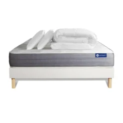 ACTISOMPack prêt a dormir matelas ACTIFLEX DREAM Ressorts ensaches memoire de forme sommier KIT blanc 2 oreillers et couette