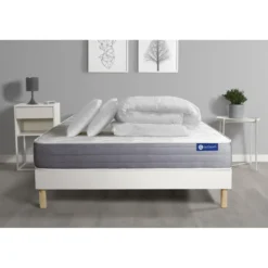 ACTISOMPack prêt a dormir matelas ACTIMEMO DREAM memoire de forme 5 zones confort sommier KIT blanc