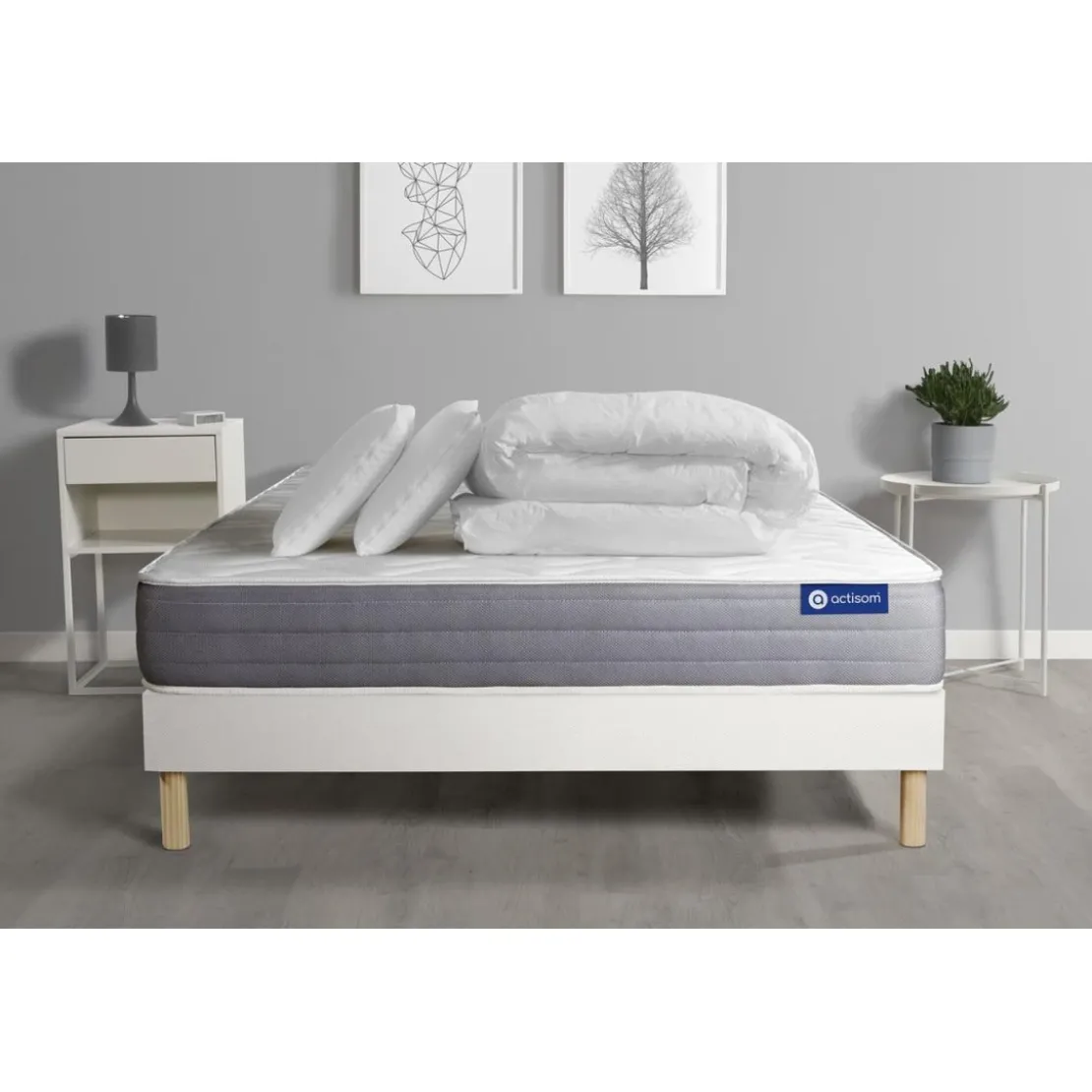 ACTISOMPack prêt a dormir matelas ACTIMEMO DREAM memoire de forme 5 zones confort sommier KIT blanc