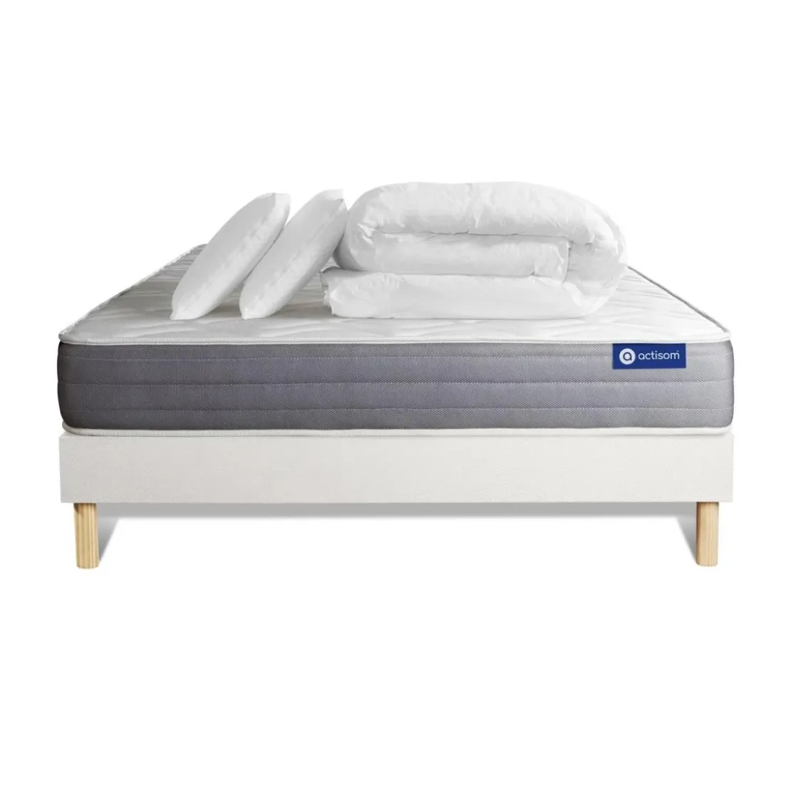 ACTISOMPack prêt a dormir matelas ACTIMEMO DREAM memoire de forme 5 zones confort sommier KIT blanc