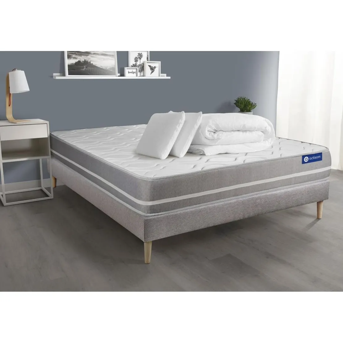 ACTISOMPack prêt a dormir matelas Ressorts ensaches ACTIFLEX TOUCH 3 zones confort sommier 2 oreillers couette