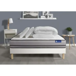 ACTISOMPack prêt a dormir matelas ACTIFLEX NIGHT 3 zones confort sommier KIT blanc 2 oreillers couette