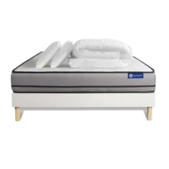 ACTISOMPack prêt a dormir matelas ACTIMEMO a Mémoire de forme 3 zones de confort sommier KIT blanc 2 oreillers et couette