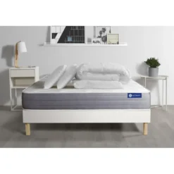 ACTISOMPack prêt a dormir matelas ACTILATEX DREAM Latex et memoire de forme sommier KIT blanc 2 oreillers et couette