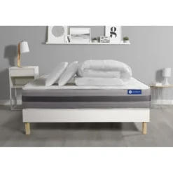 ACTISOMPack prêt a dormir matelas ACTIMEMO RELAX memoire de forme Maxi epaisseur sommier KIT blanc