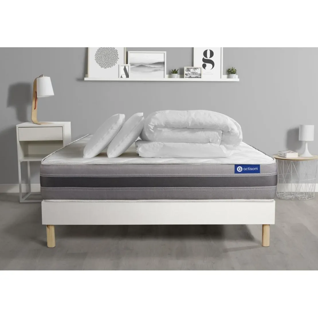 ACTISOMPack prêt a dormir matelas ACTIMEMO RELAX memoire de forme Maxi epaisseur sommier KIT blanc
