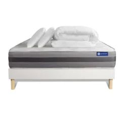 ACTISOMPack prêt a dormir matelas ACTIMEMO RELAX memoire de forme Maxi epaisseur sommier KIT blanc
