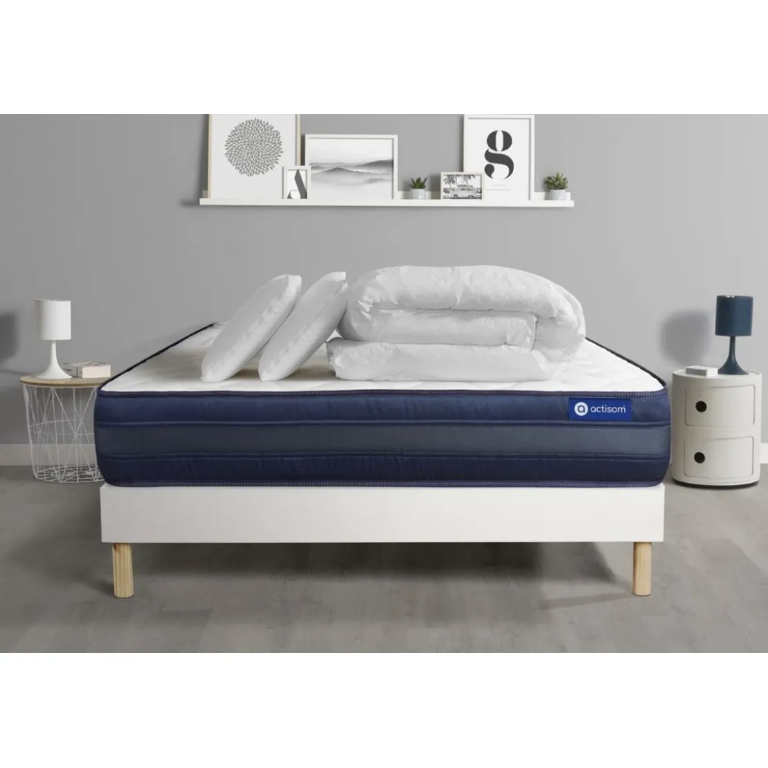 ACTISOMPack prêt a dormir matelas ACTIMEMO TECH Memoire de forme 5 zones de confort sommier KIT blanc