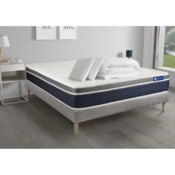 ACTISOMPack prêt a dormir Matelas Latex memoire de forme sommier KIT gris 2 oreillers couette