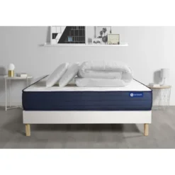 ACTISOMPack prêt a dormir matelas ACTILATEX LIFE Latex et Memoire de forme sommier KIT blanc 2 oreillers et couette