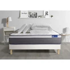 ACTISOMPack prêt a dormir matelas2 oreillers couette ACTILATEX PLUS Latex Memoire de forme sommier KIT blanc
