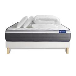 ACTISOMPack prêt a dormir matelas2 oreillers couette ACTILATEX PLUS Latex Memoire de forme sommier KIT blanc