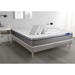 ACTISOMPack prêt a dormir matelas Latex et Memoire de forme ACTILATEX ZEN sommier KIT gris 2 oreillers et couette