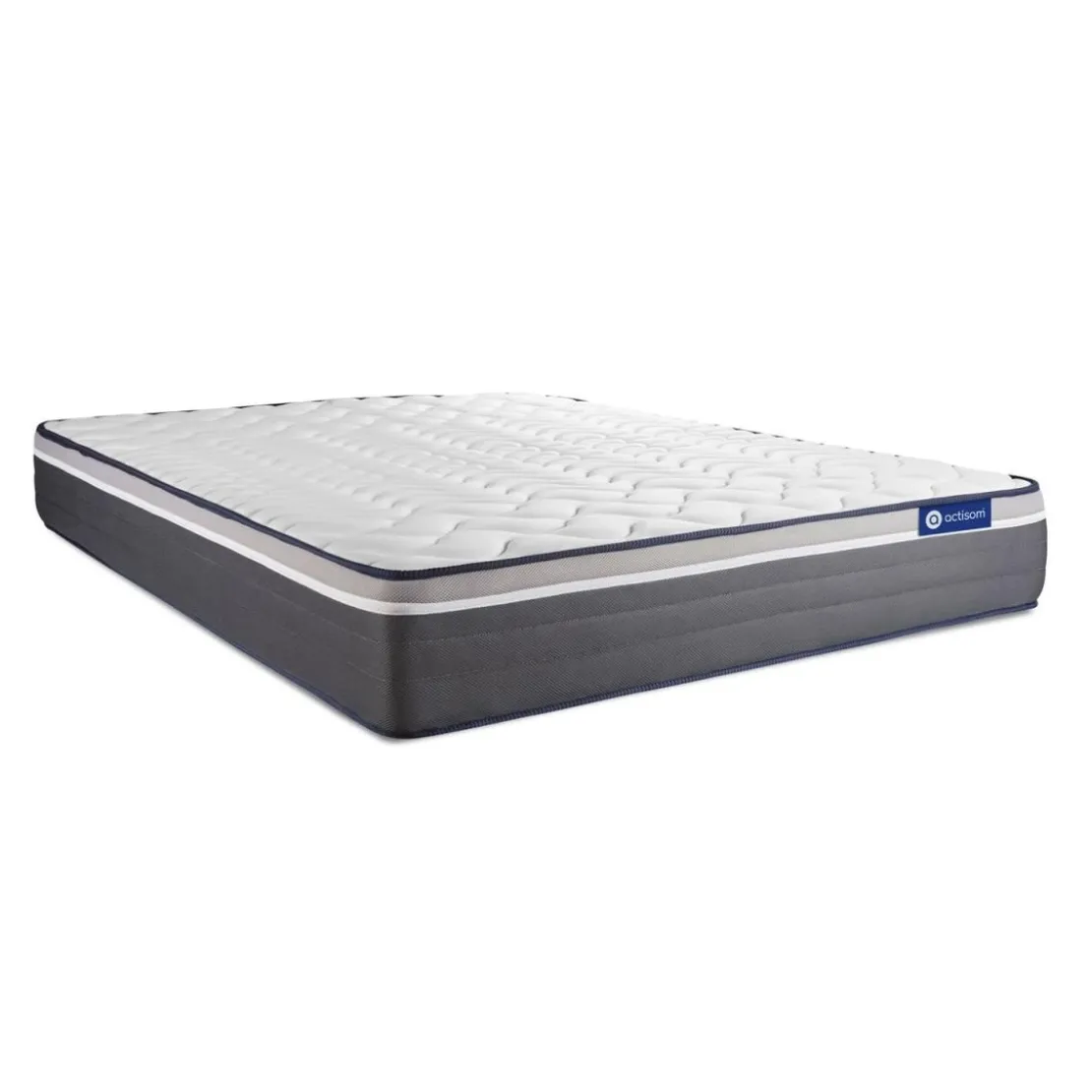 ACTISOMPack prêt a dormir matelas avec 2 oreillers couette ACTIFLEX PLUS Ressorts ensaches Memoire de forme sommier KIT gris
