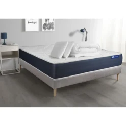 ACTISOMPack prêt a dormir matelas Latex et Memoire de forme ACTILATEX SLEEP sommier KIT gris 2 oreillers et couette