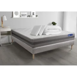 ACTISOMPack prêt a dormir matelas ACTILATEX RELAX Latex et memoire de forme sommier KIT gris 2 oreillers et couette