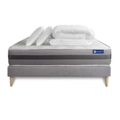 ACTISOMPack prêt a dormir matelas ACTILATEX RELAX Latex et memoire de forme sommier KIT gris 2 oreillers et couette