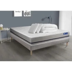 ACTISOMPack prêt a dormir matelasACTIFLEX SOFT 3zones de confort sommier KIT gris 2 oreillers et couette