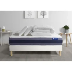 ACTISOMPack prêt a dormir matelas Latex et Memoire de forme ACTILATEX MORPHO sommier KIT blanc 2 oreillers et couette