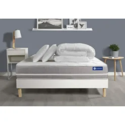 ACTISOMPack prêt a dormir matelas Ressorts ensaches ACTIFLEX TOUCH 3 zones confort sommier KIT blanc 2 oreillers couette