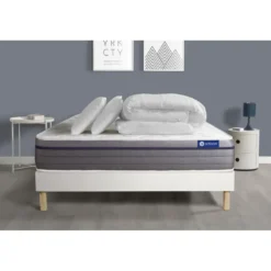ACTISOMPack prêt a dormir matelas Ressorts ensaches Memoire de forme ACTIFLEX ZEN sommier KIT blanc