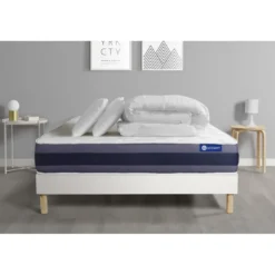 ACTISOMPack prêt a dormir matelas Memoire de forme 2 oreillers et couette ACTIMEMO MORPHO 5 zones confort sommier KIT blanc