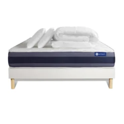 ACTISOMPack prêt a dormir matelas Memoire de forme 2 oreillers et couette ACTIMEMO MORPHO 5 zones confort sommier KIT blanc