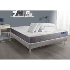 ACTISOMPack prêt a dormir matelas ACTIFLEX DREAM Ressorts ensaches memoire de forme sommier KIT gris2oreillers et couette
