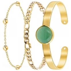 Angèle M BijouxBracelet Femme B2371-DORE+B2384-DORE+B2494-VERT