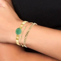 Angèle M BijouxBracelet Femme B2371-DORE+B2384-DORE+B2494-VERT