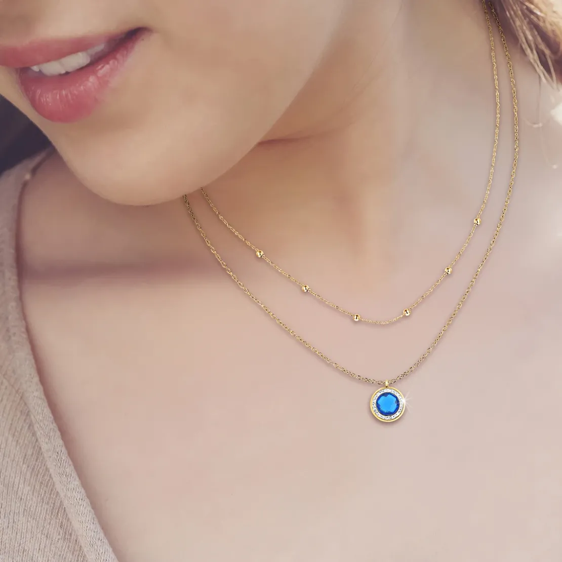 Angèle M BijouxCollier femme B2126-BLEU+B2370-DORE - Angèle M