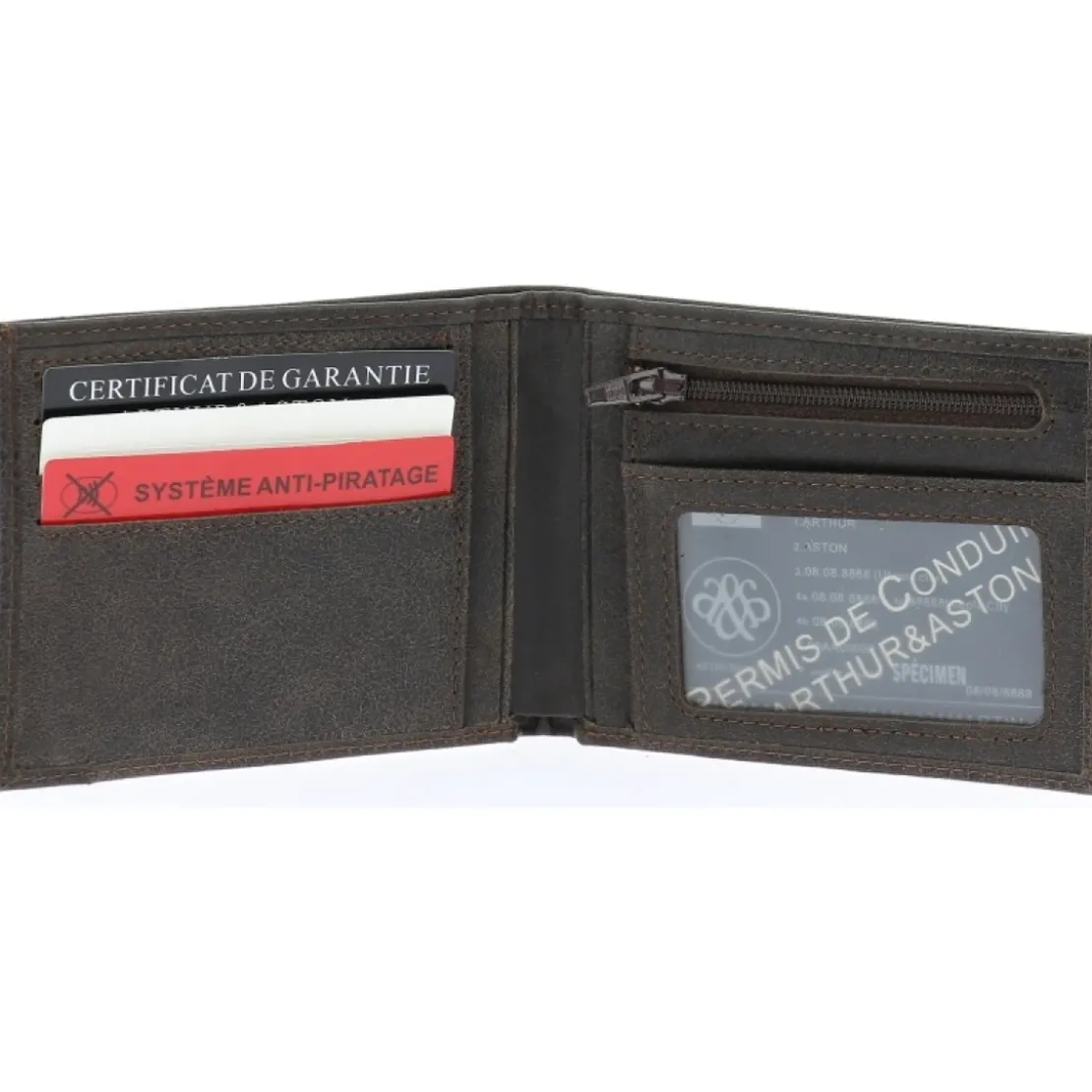 Arthur & AstonPortefeuille Cuir Vachette - Doublure Coton Marron foncé
