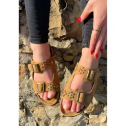 Atelier TropézienSandales Femme En Cuir - Jaune marron