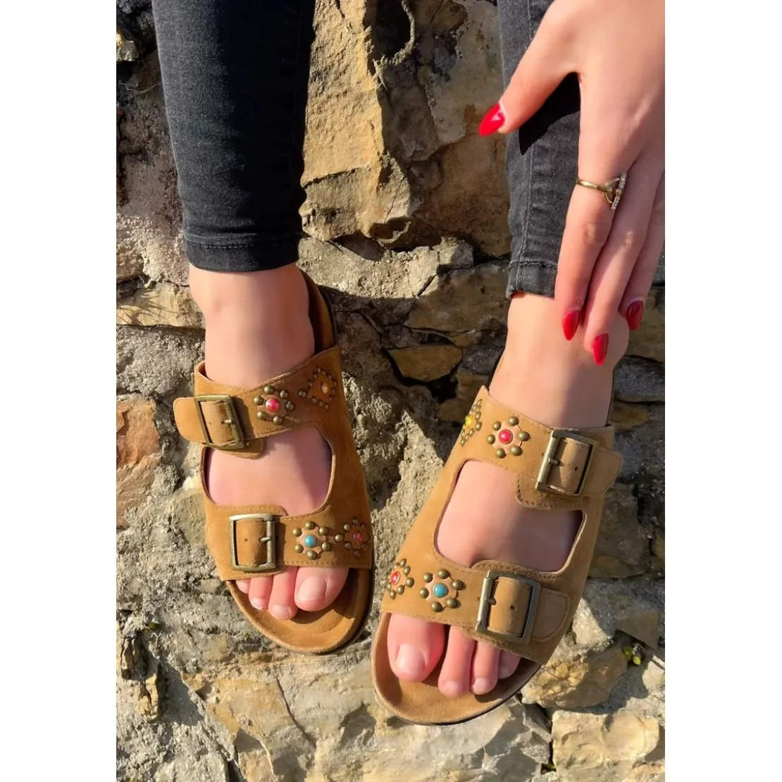 Atelier TropézienSandales Femme En Cuir - Jaune marron