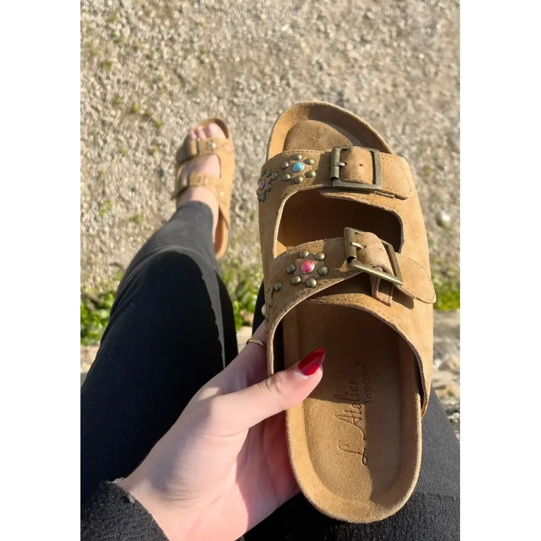 Atelier TropézienSandales Femme En Cuir - Jaune marron