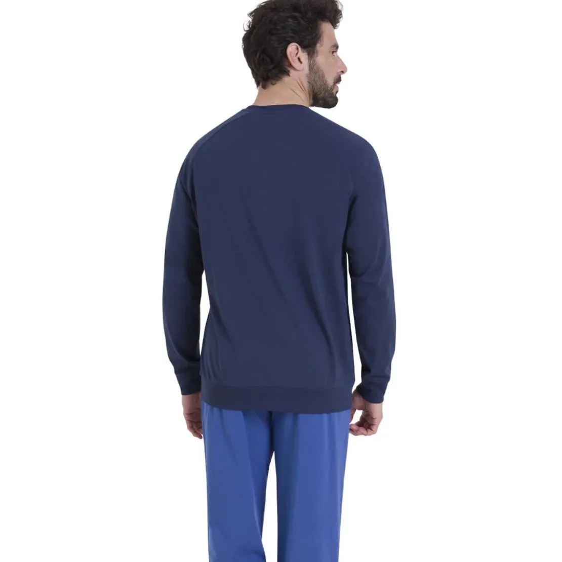 AthénaPyjama long homme Winter Athena bleu en coton