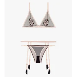 AubadeEnsemble 3 pièces - Soutien-gorge triangle - Slip mini-coeur - Porte-jarretelles - Rose- BOITE A DESIR