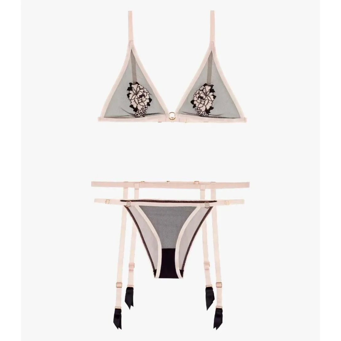 AubadeEnsemble 3 pièces - Soutien-gorge triangle - Slip mini-coeur - Porte-jarretelles - Rose- BOITE A DESIR