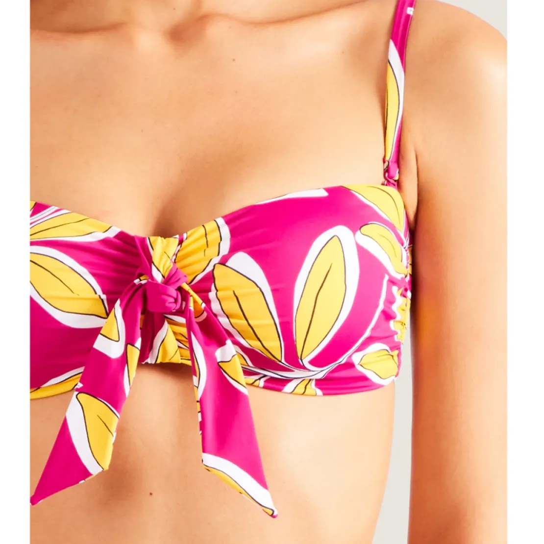 Aubade MaillotsHaut de maillot de bain bandeau sans armatures rose- Danse de feuilles
