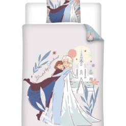 AymaxParure housse de couette fille réversible écru à motif placé FROZEN en coton 140x200 cm + 1 taie