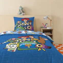 AymaxParure housse de couette garçon TOY STORY bleu réversible en polycoton 140x200 cm + taie