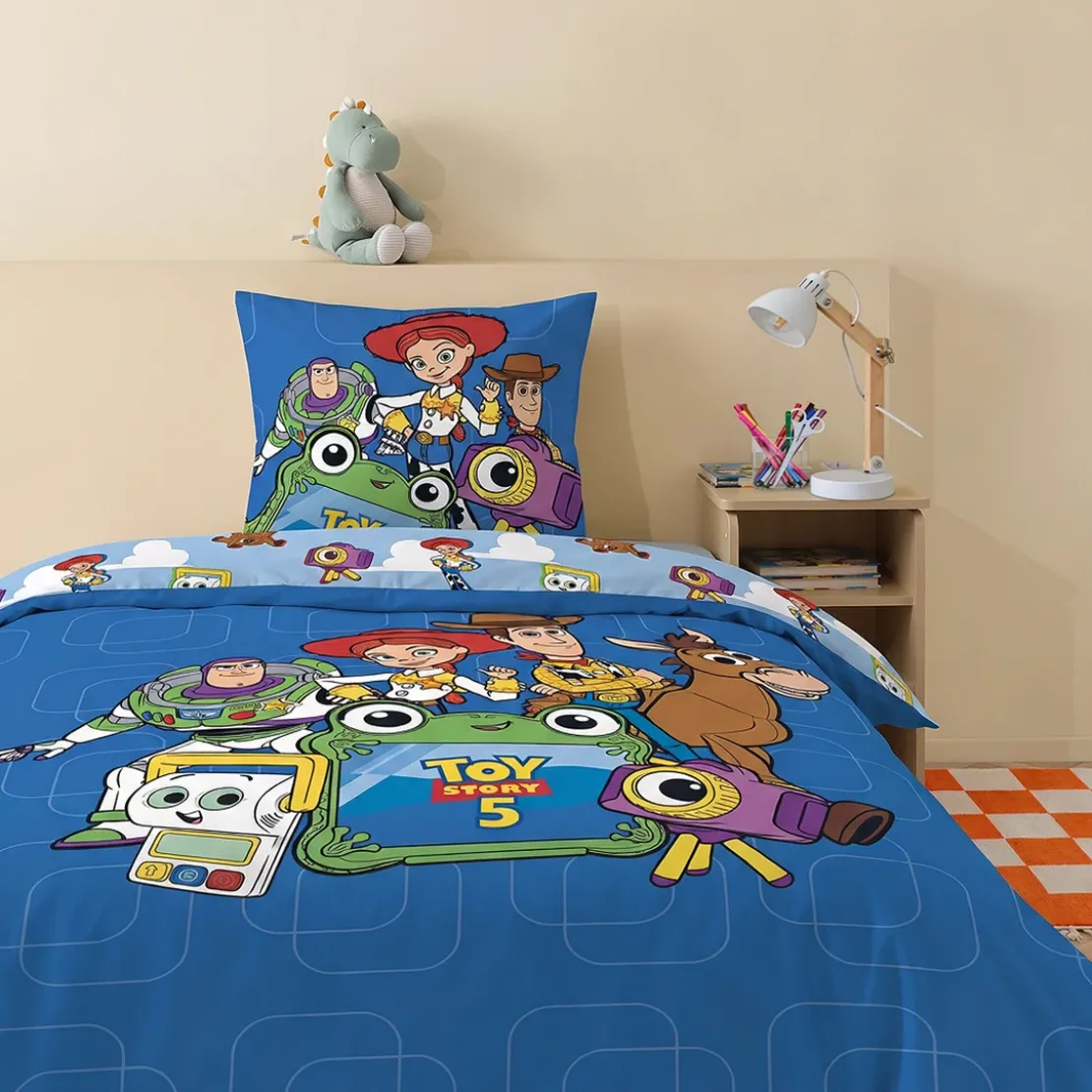 AymaxParure housse de couette garçon TOY STORY bleu réversible en polycoton 140x200 cm + taie