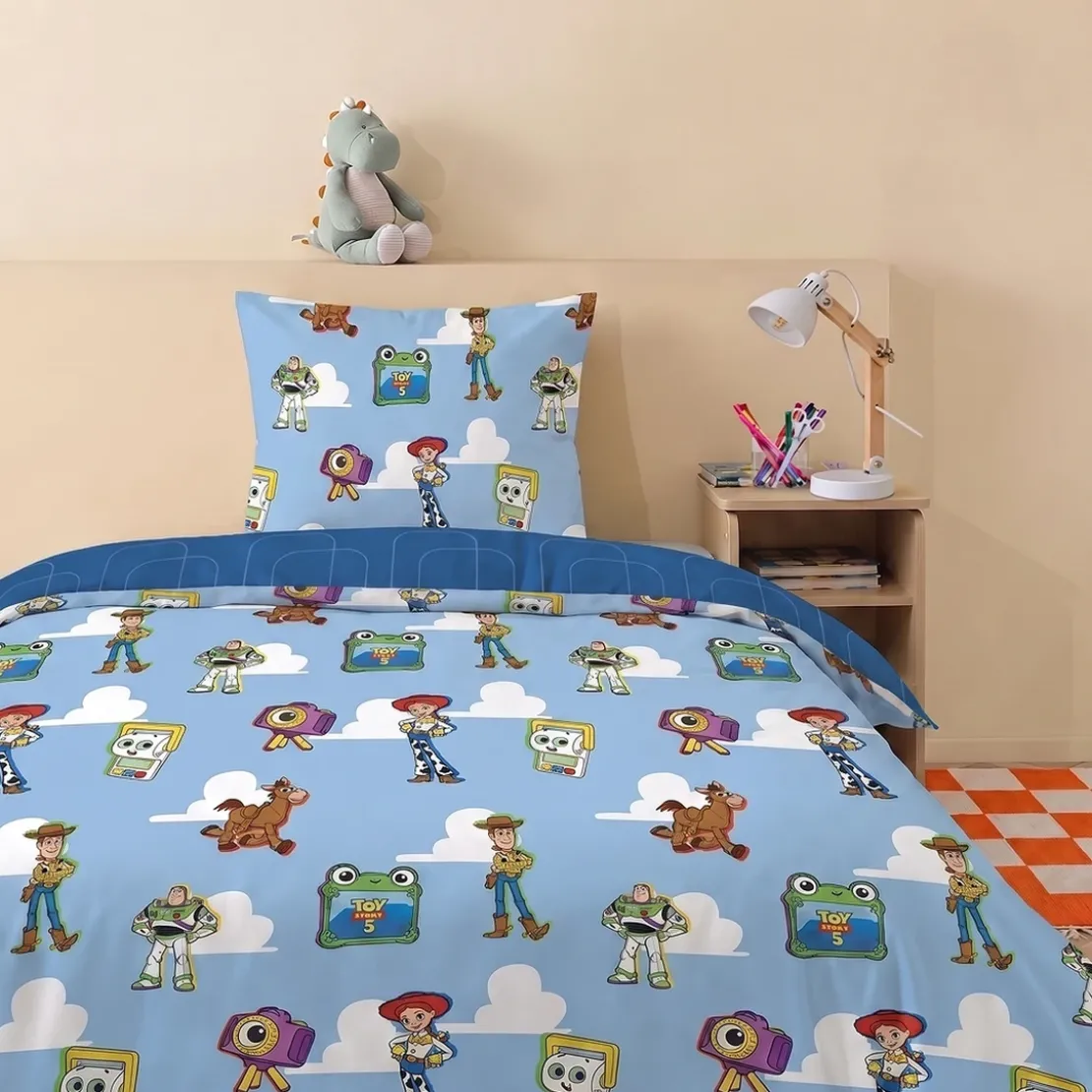 AymaxParure housse de couette garçon TOY STORY bleu réversible en polycoton 140x200 cm + taie