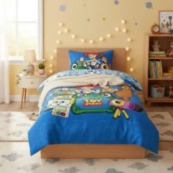 AymaxParure housse de couette garçon TOY STORY bleu réversible en polycoton 140x200 cm + taie