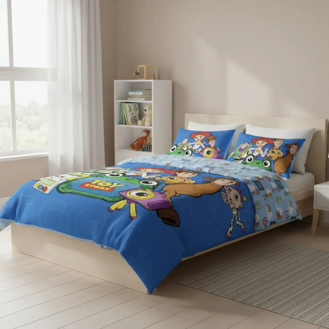 AymaxParure housse de couette garçon TOY STORY bleu réversible en polycoton 140x200 cm + taie