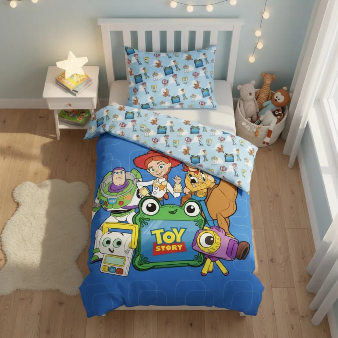 AymaxParure housse de couette garçon TOY STORY bleu réversible en polycoton 140x200 cm + taie
