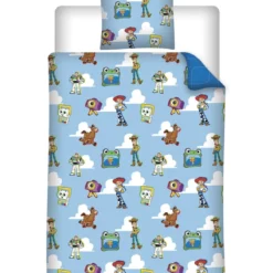 AymaxParure housse de couette garçon TOY STORY bleu réversible en polycoton 140x200 cm + taie