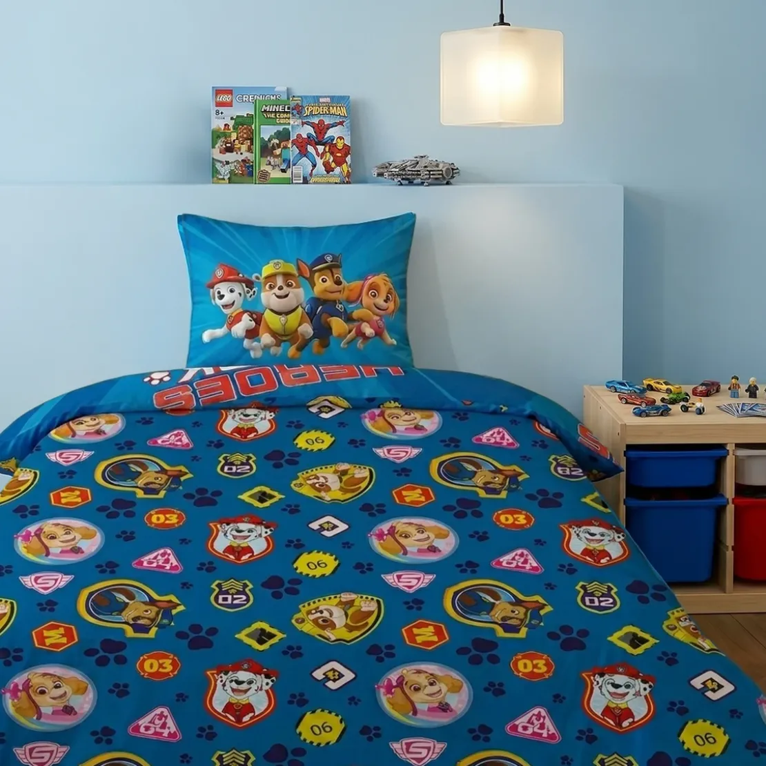 AymaxParure housse de couette enfant mixte PAW PATROL bleu réversible en coton 140x200 cm +1 taie